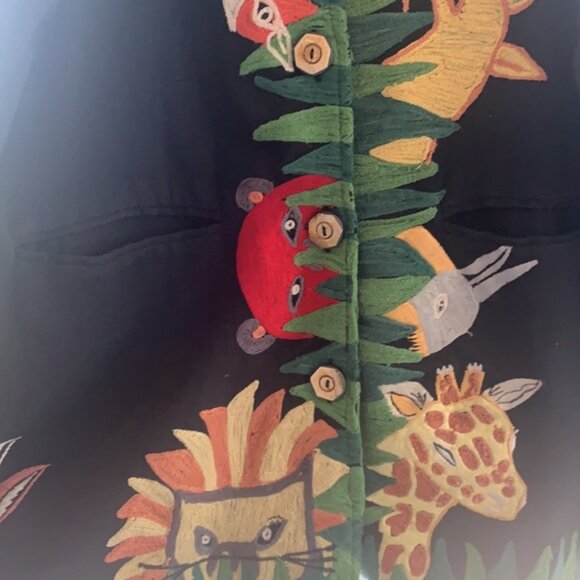 Anage Vintage Embroidered Jungle Animal Jacket Giraffe Antelope Leopard Art 2X - Picture 8 of 9
